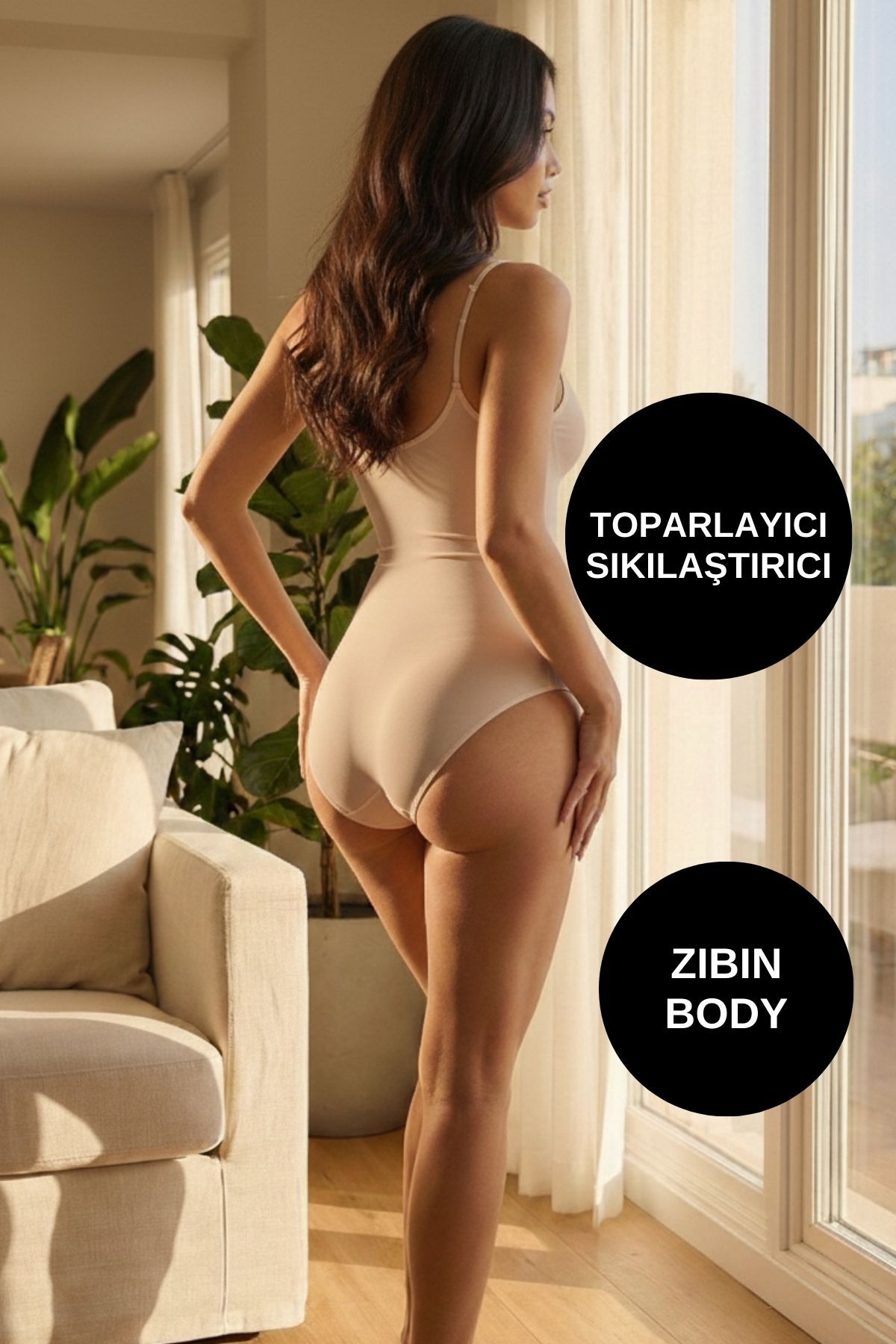 ALEXANDER HUD Kadın Sıkılaştırıcı Body Korse Ten Rengi Çıtçıtlı Toparlayıcı Askılı Şekillendirici İç Giyim Zıbın görsel 6