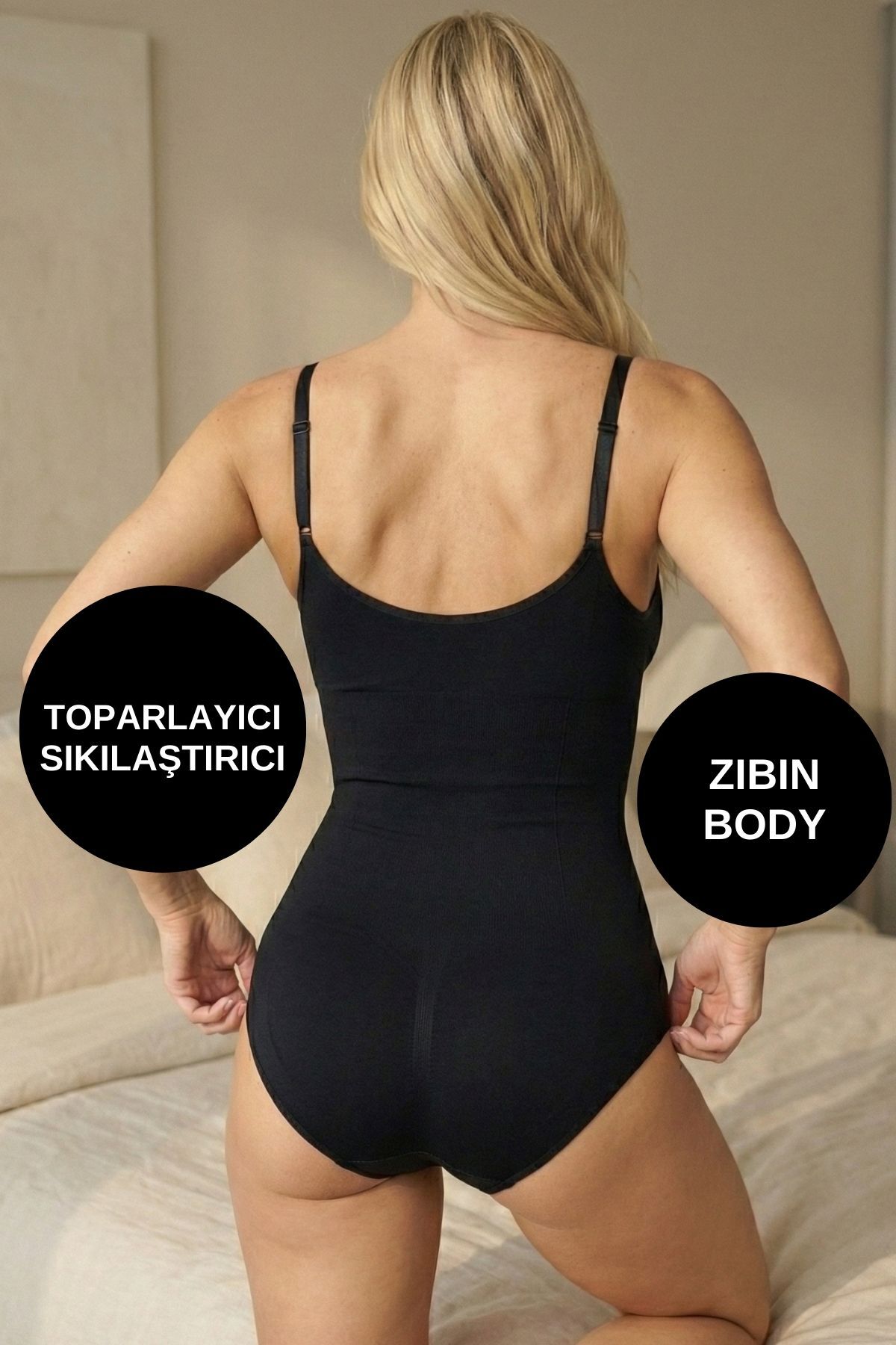 ALEXANDER HUD Kadın Sıkılaştırıcı Body Korse Siyah Renk Çıtçıtlı Toparlayıcı Askılı Şekillendirici İç Giyim Zıbın görsel 3