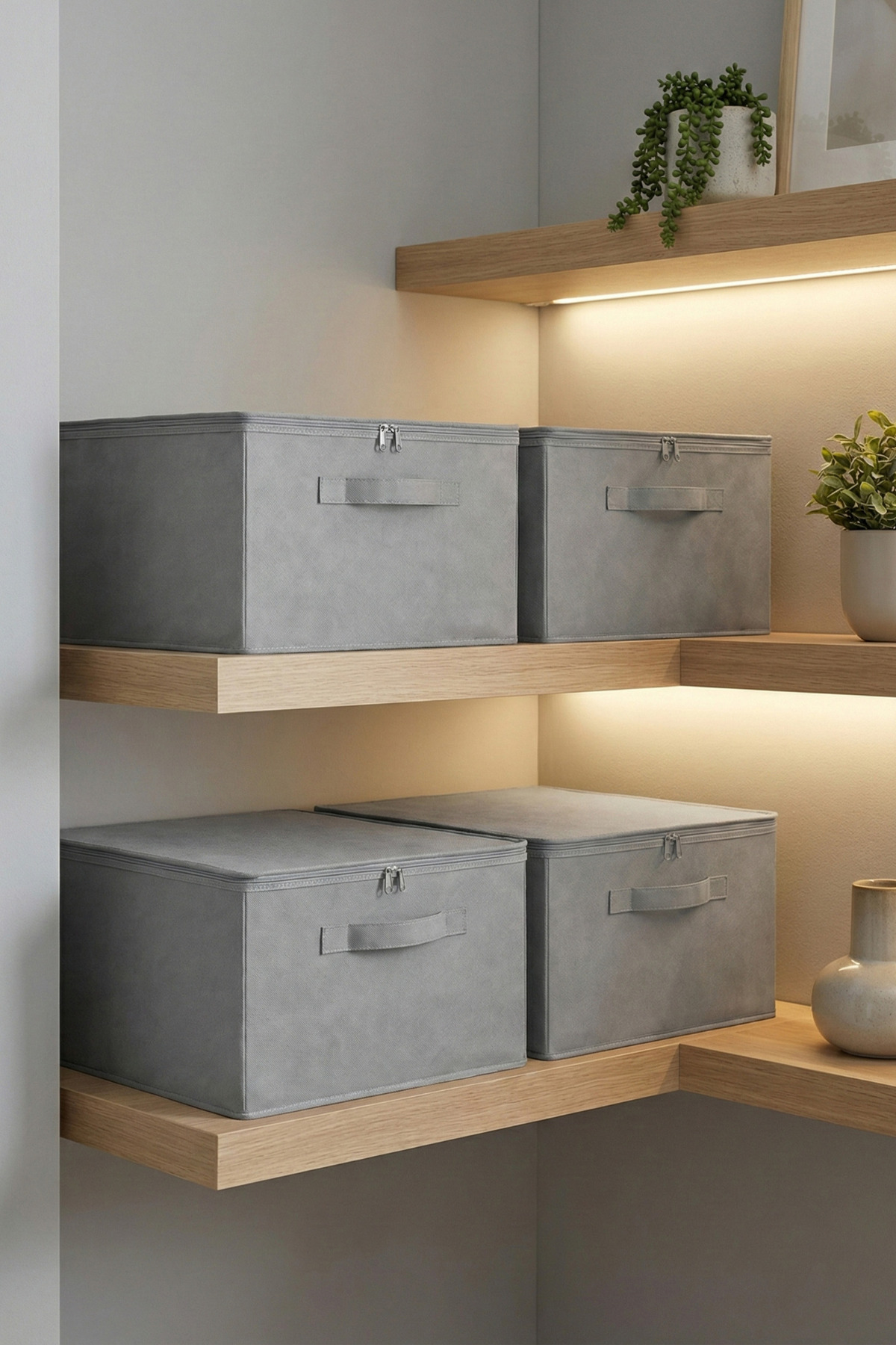 Gray 4-Piece Set Multi-Purpose Base and Cabinet Organizer Box Pulp 35x42x23 cm