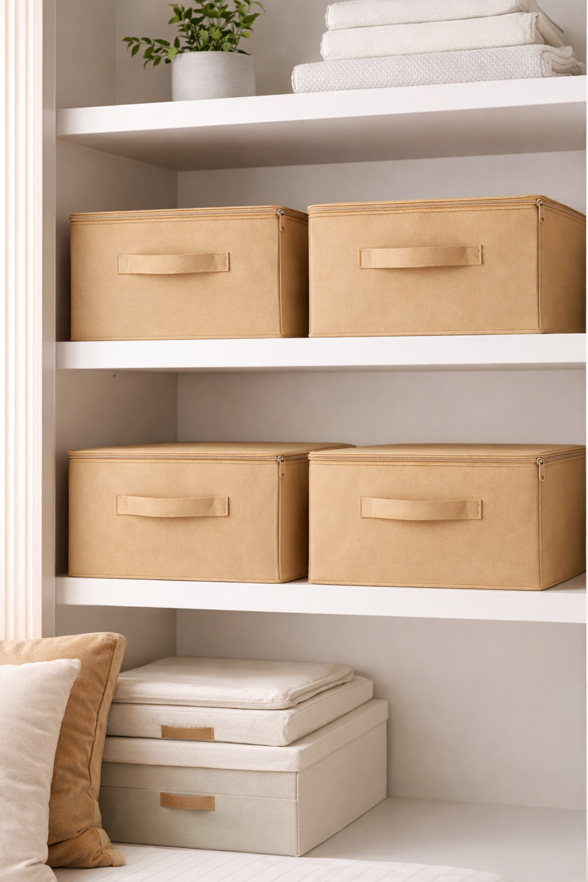 Beige 4-Piece Set Multi-Purpose Base and Cabinet Organizer Box Pulp 35x42x23 cm