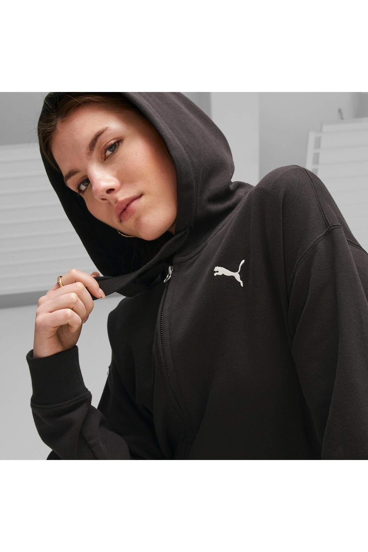 Puma Her Full-Zip Hoodie Kadın Siyah Günlük Stil Sweatshirt 67600301 görsel 4