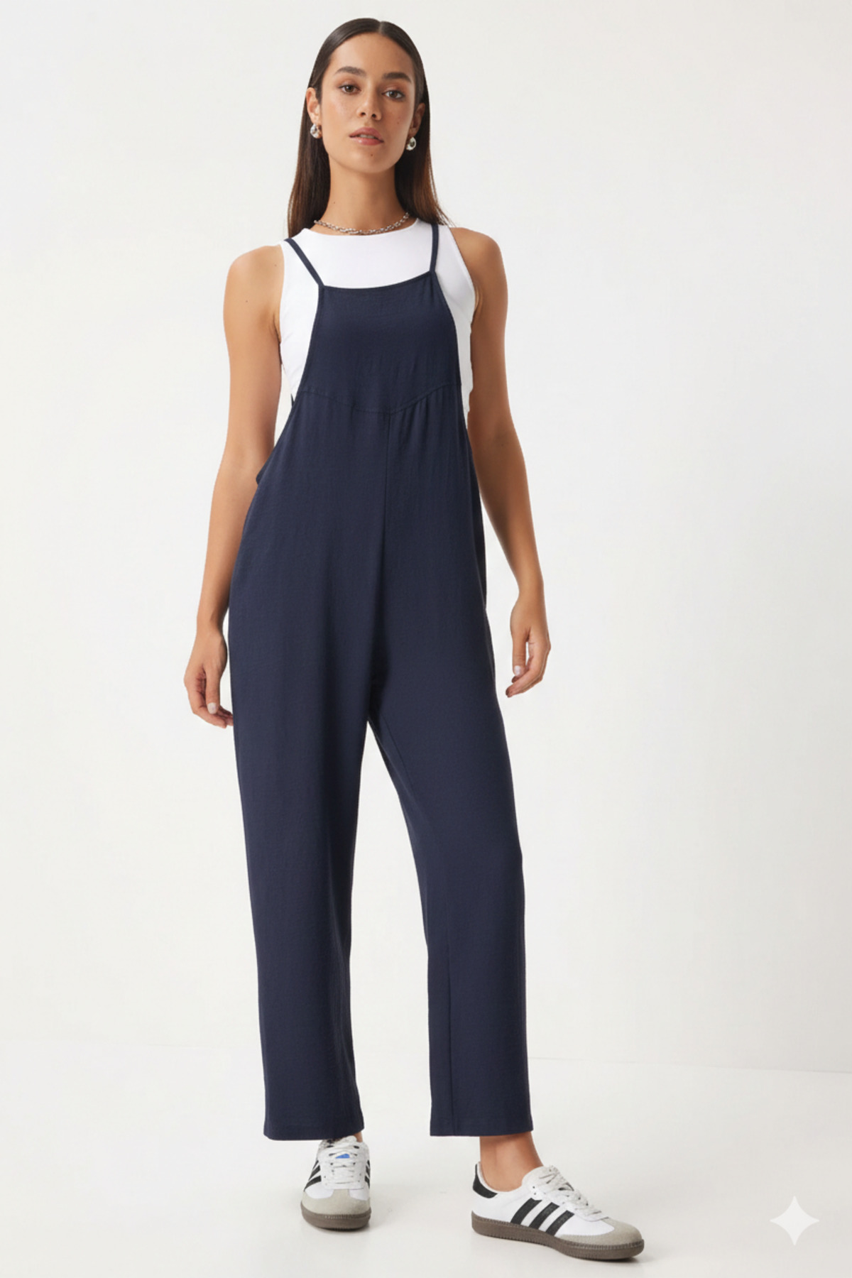 hazelin Kadın Lacivert Ayarlanabilir Askılı Cepli Bol Paça Bahçıvan Tulum HZL22S-BD170191 fotoğrafı 4 (önizleme)