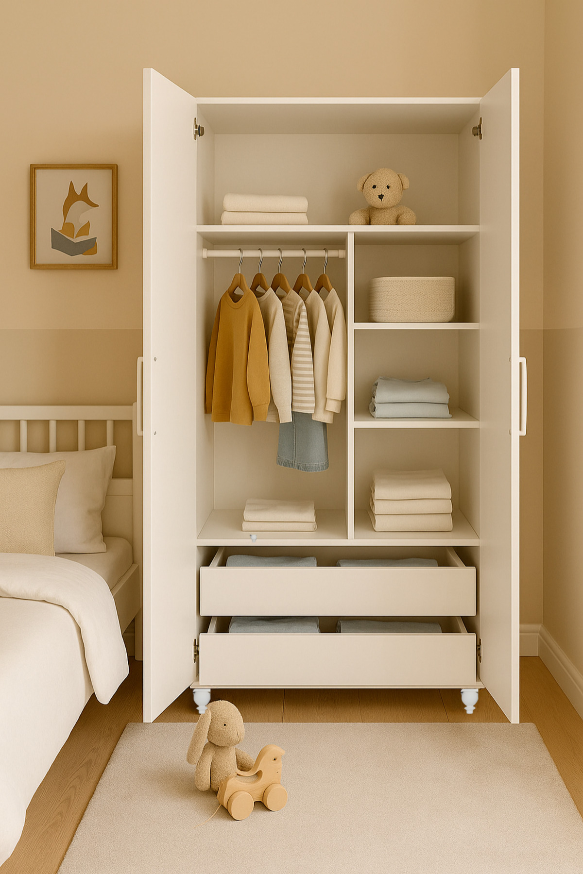 arionkids Masal 2 Kapaklı Çekmeceli Dolap | %100 MDF | REHAU Kapaklı | Ağaç Ayaklı | 1.Sınıf Malzeme Kalitesi fotoğrafı 3 (önizleme)