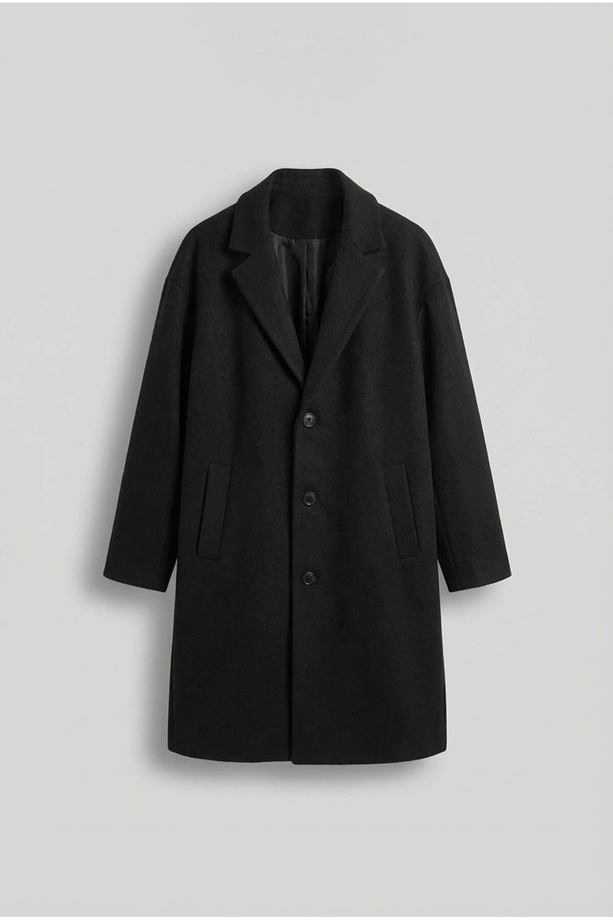 ablukaonline  Erkek Oversize Düğmeli Kaşe Kaban Siyah