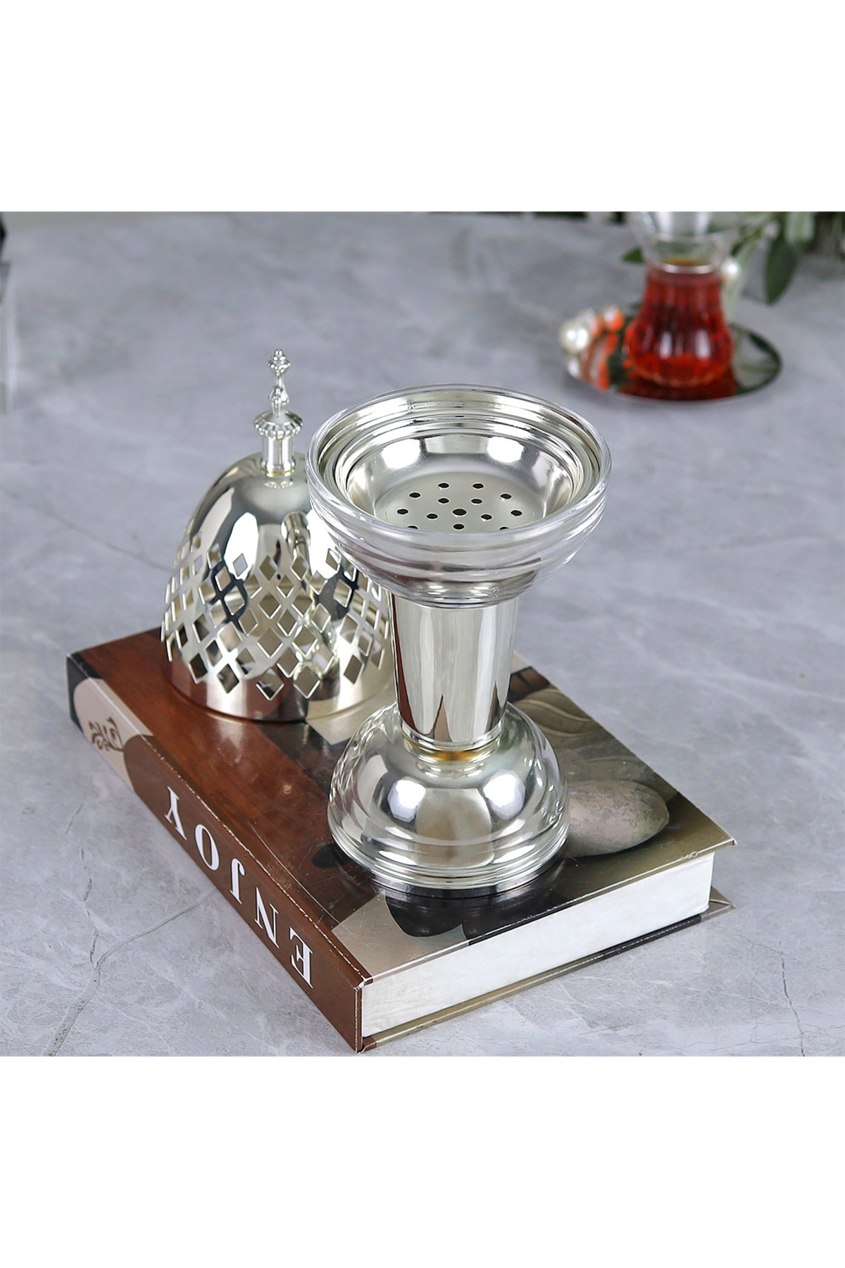 مبخرة ضيافة فاخرة من استانلس استيل أنيق وعصري فضي