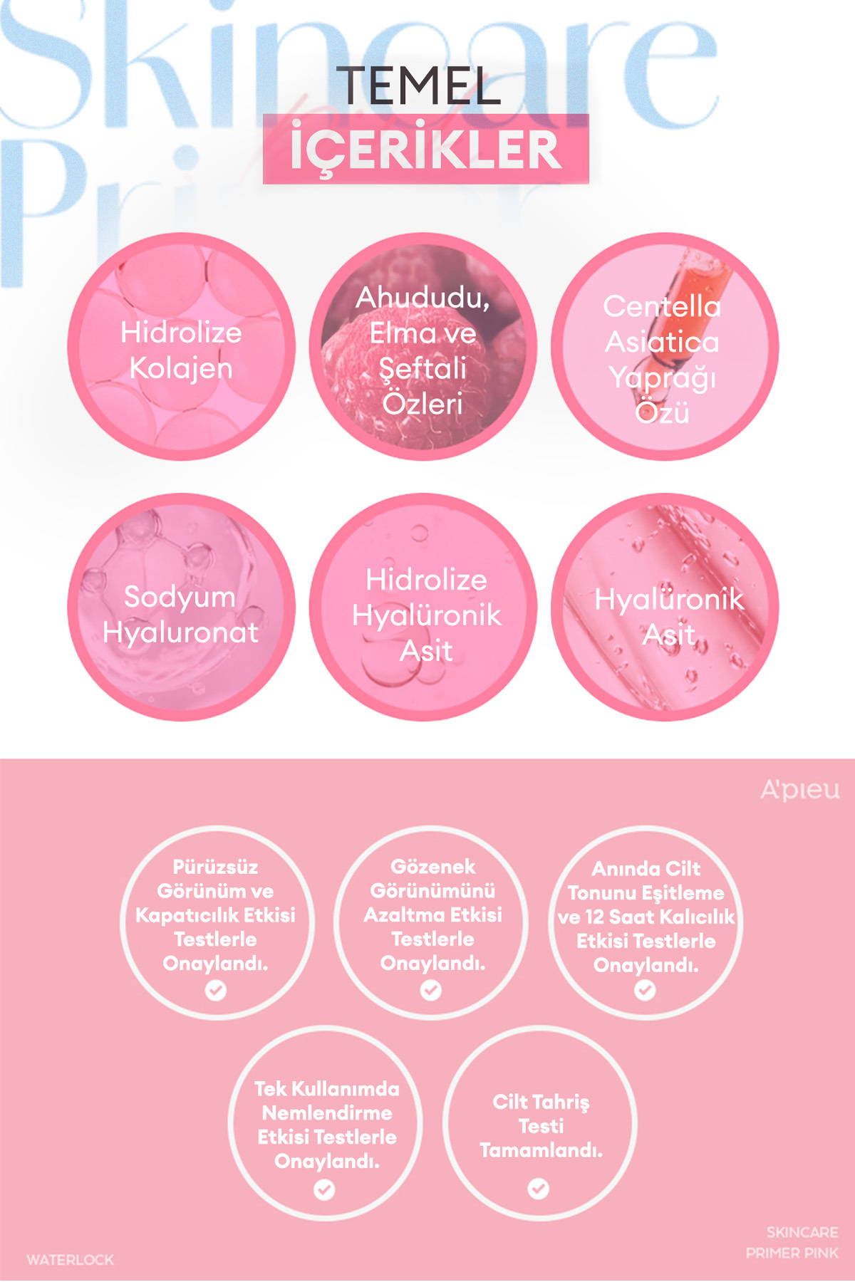 Ton Eşitleyici Aydınlatıcı & Nemlendirici Makyaj Bazı Cushion A'PIEU Waterlock Skin Care Primer Pink — صورتی 8117 — تصویر 6 از 9