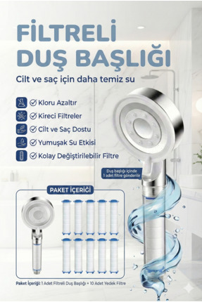 Plodna House Filtreli Duş Başlığı ve 10 Yedek Filtre | Su Arıtmalı, Klor ve K...