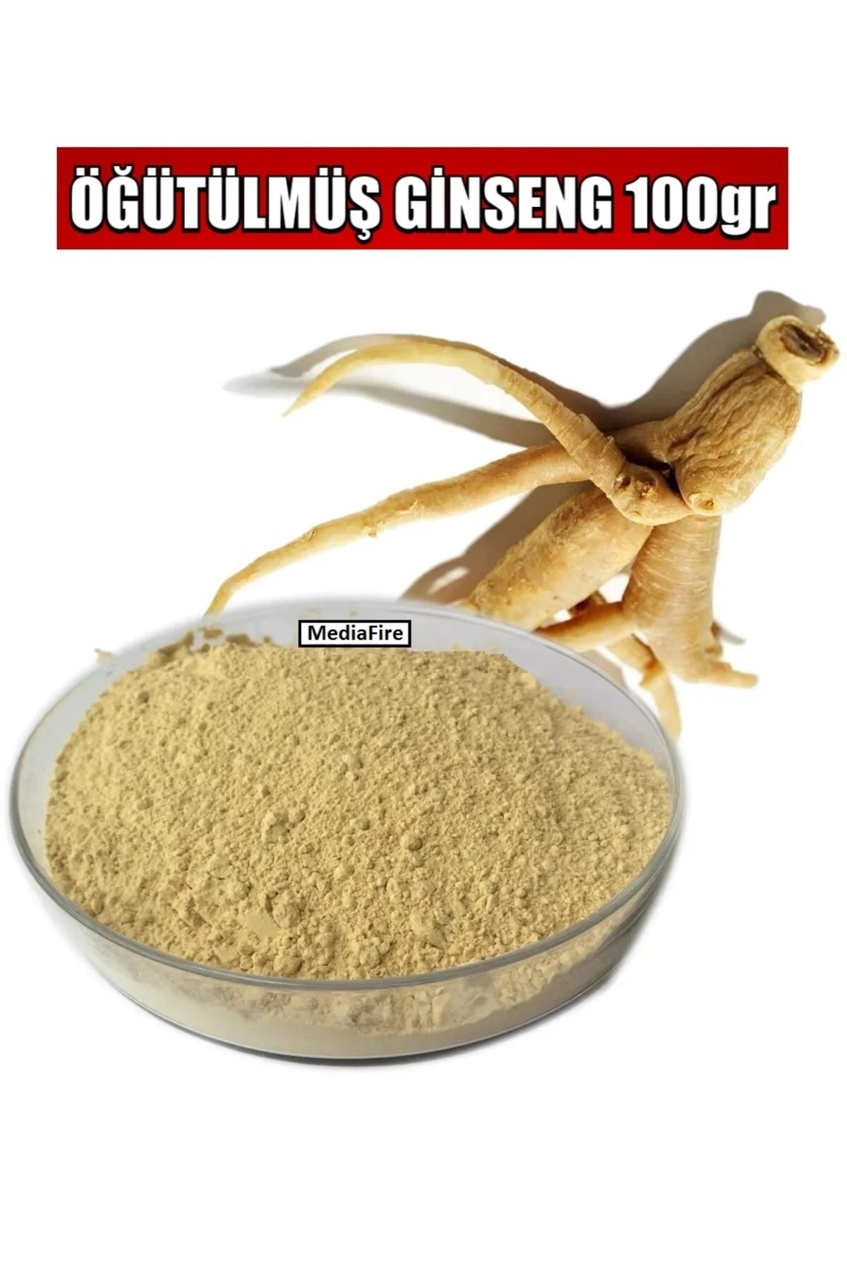 MediaFire Ginseng 100gr Kırmızı Ginseng Öğütülmüş Panax Ginseng