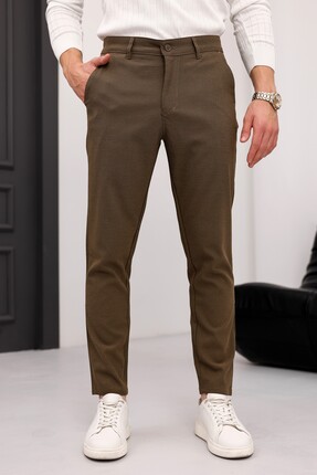 MODAMESTO Erkek Slim Fit Kahverengi Likralı Keten Pantolon