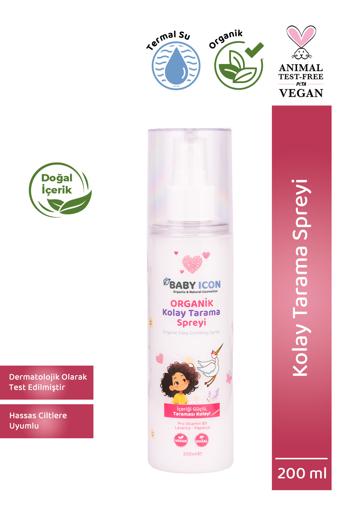 Baby İcon %100 Organik Vegan Kolay Saç Tarama Spreyi Çocuklar İçin Nemlendirici Lavanta Papatya Özlü 200ML - Fiyatı, Yorumları