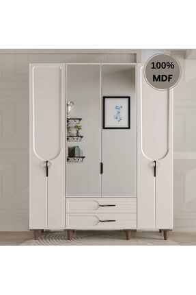 comiet Asya ayaklı tasarım aynalı 4 kapak MDF Gardırop