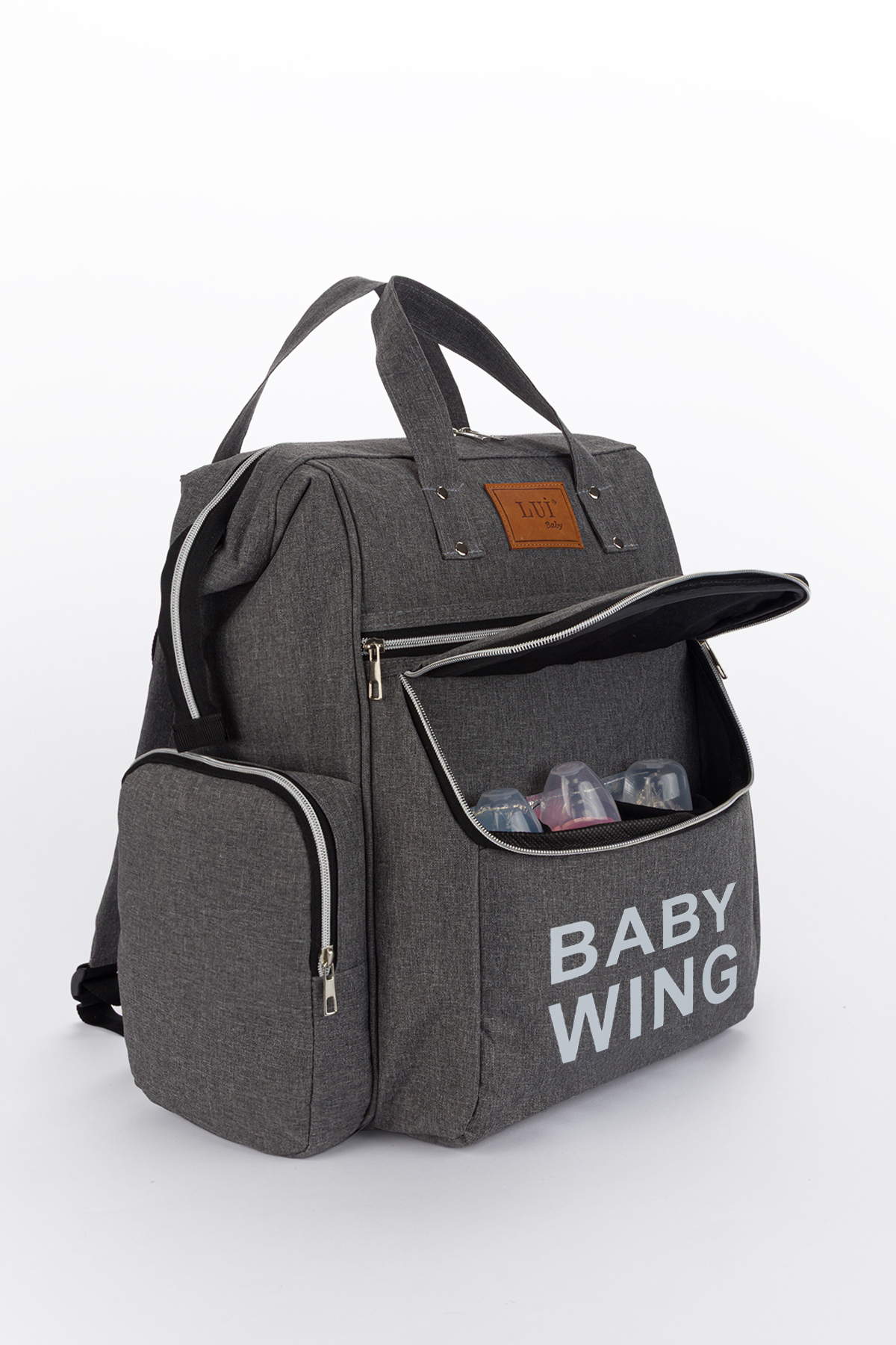Yerli Baby Anne Bebek Bakım Sırt Çantası Termos Biberon Bölmeli ve Bebek Arabası Metal Askı Aparatlı Lüks Model fotoğrafı 3 (önizleme)