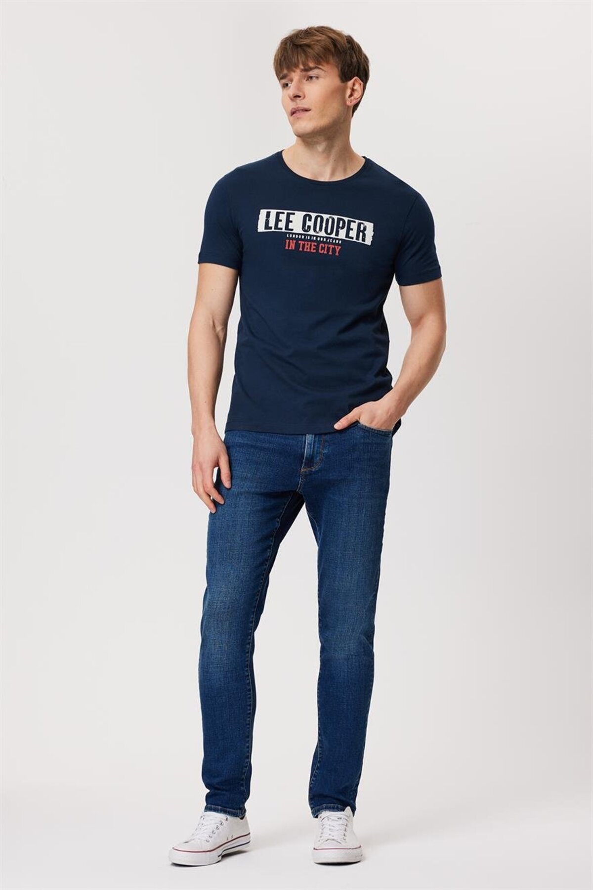 Lee Cooper Real Men's 100% Cotton O-Neck T-Shirt Navy Blue