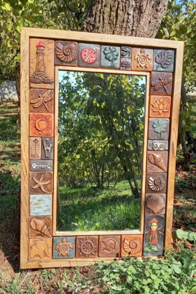 toprakanaart SPİRİTÜEL TEMALI AHŞAP DEKORATİF ÇERÇEVELİ, SERAMİK KOLAJ AYNA