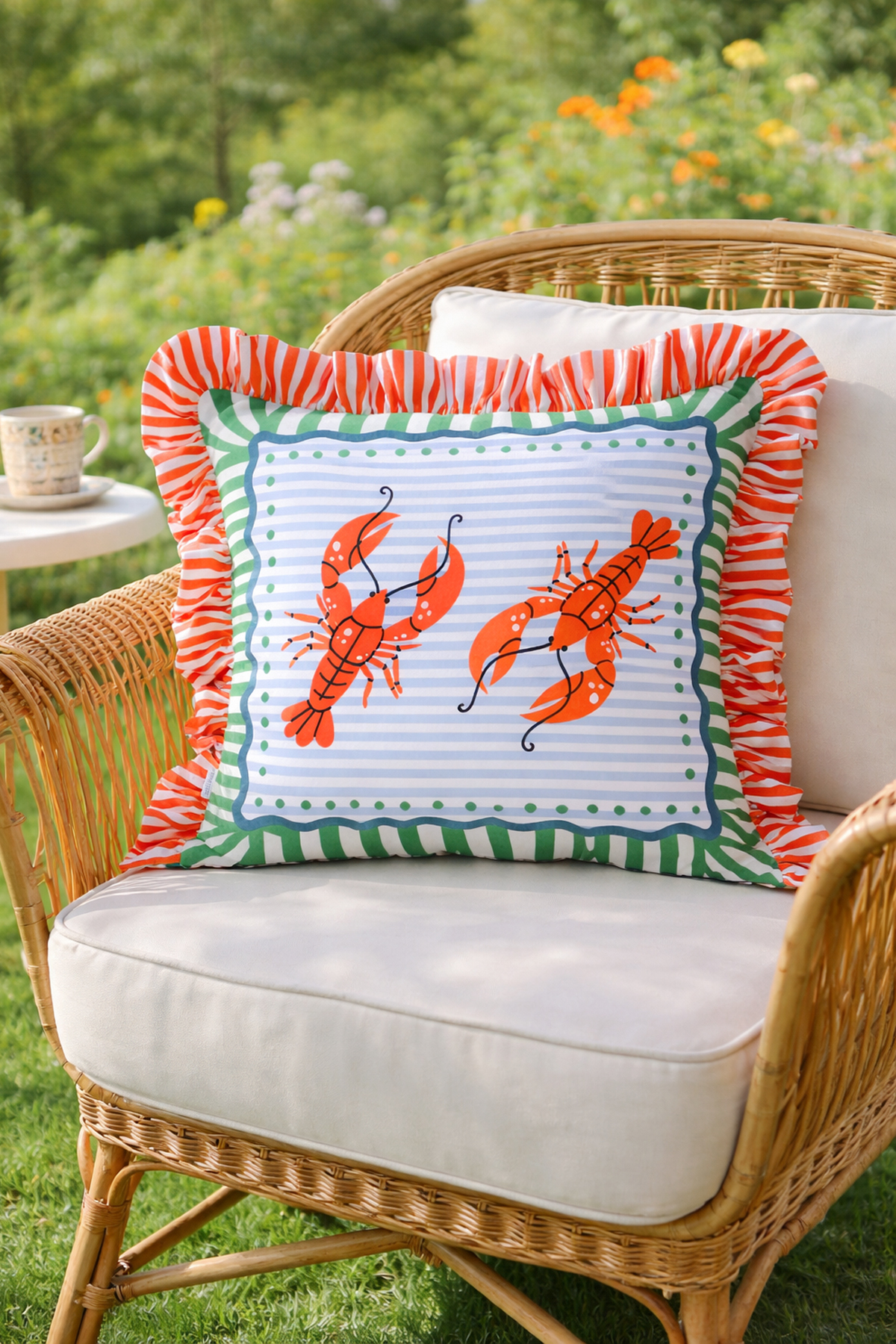 Crab Pattern Marine Themed Ruffle Country, Scandinavian, Bohemian 50x50 Decorative Pillow(PADDED INSIDE)