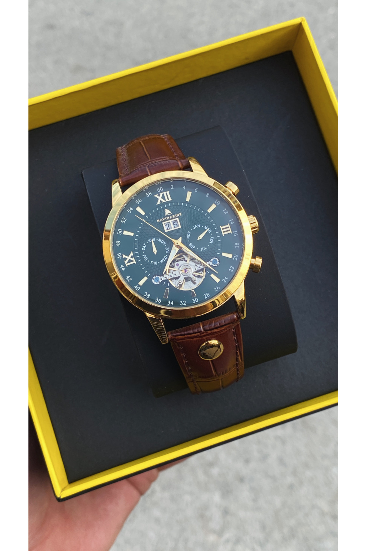 Navimarine Otomatik Türbülonlu Deri Korodonlu Klipsli Erkek Kol