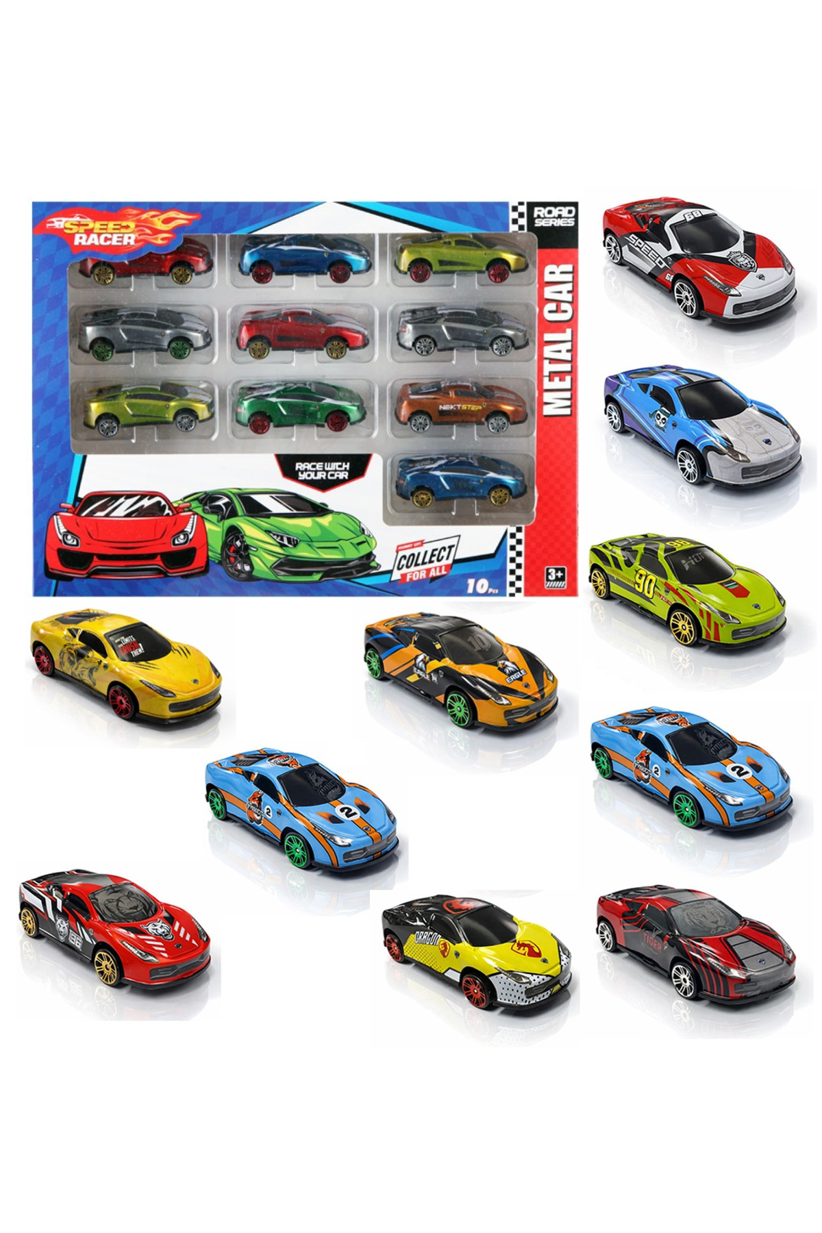 Brother Toys 10lu Speed Racer Metal Araba 10 Adet Metal Yarış