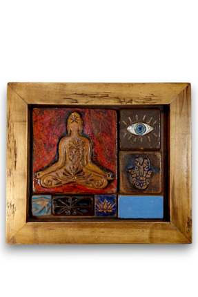 toprakanaart Buddha Kolaj Seramik Duvar Tablo 30,5 × 26,5 × 2,5 cm dir