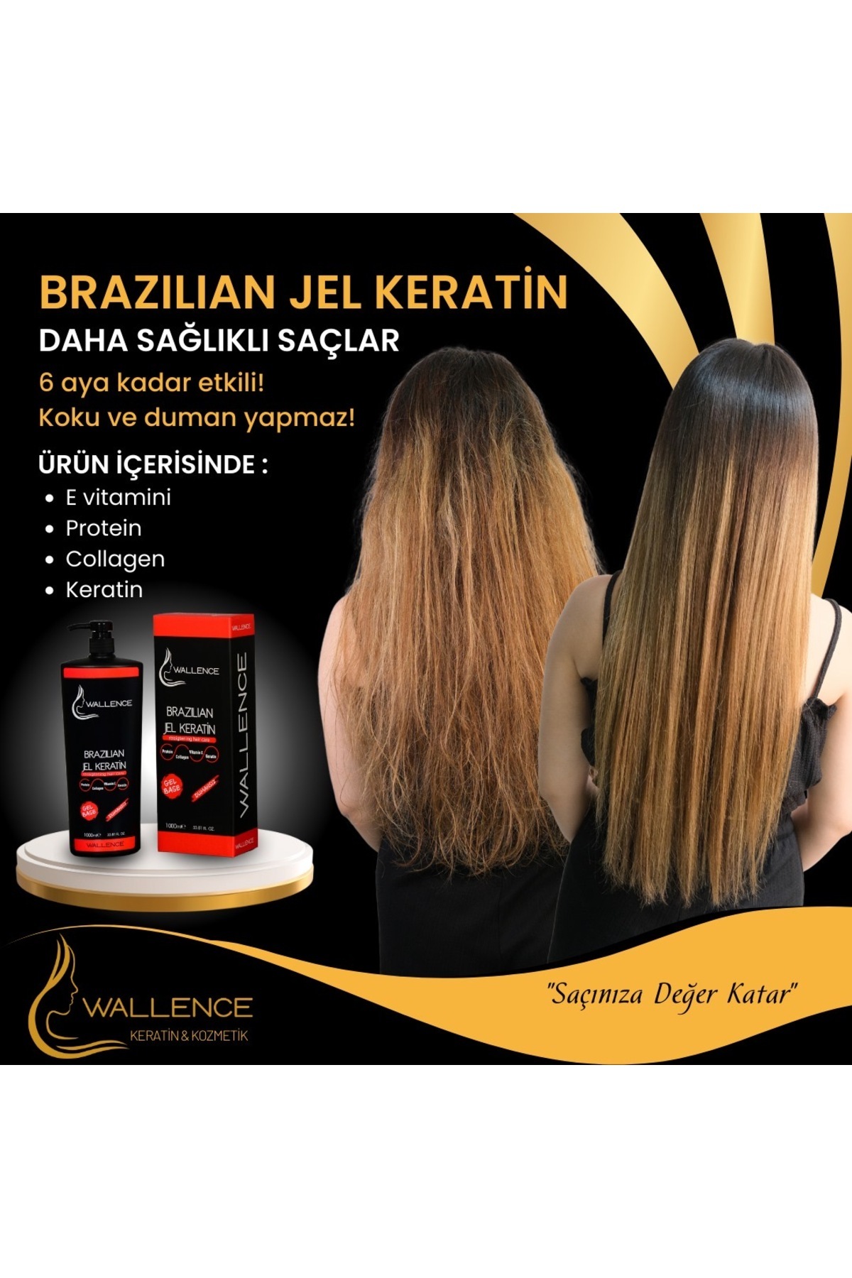 Damaged Hair Repairing Brazilian Gel Care Keratin 1000 ml Effect DKÜrün1154 — WallenceBrezilya1000. — تصویر 3 از 4