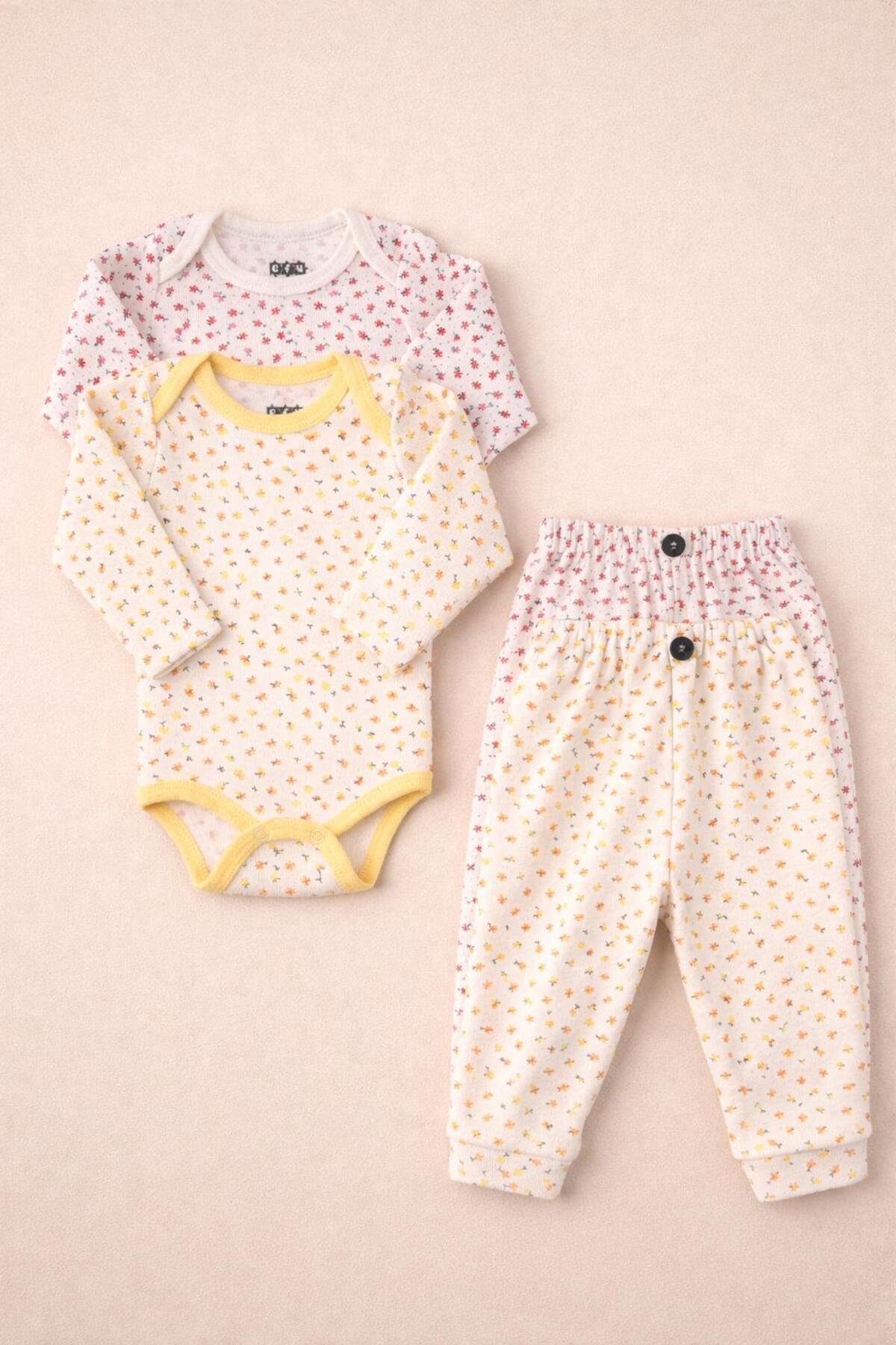 Baby Girl's 100% Cotton Stretchy Camisole Set with 4-Piece Floral Pattern