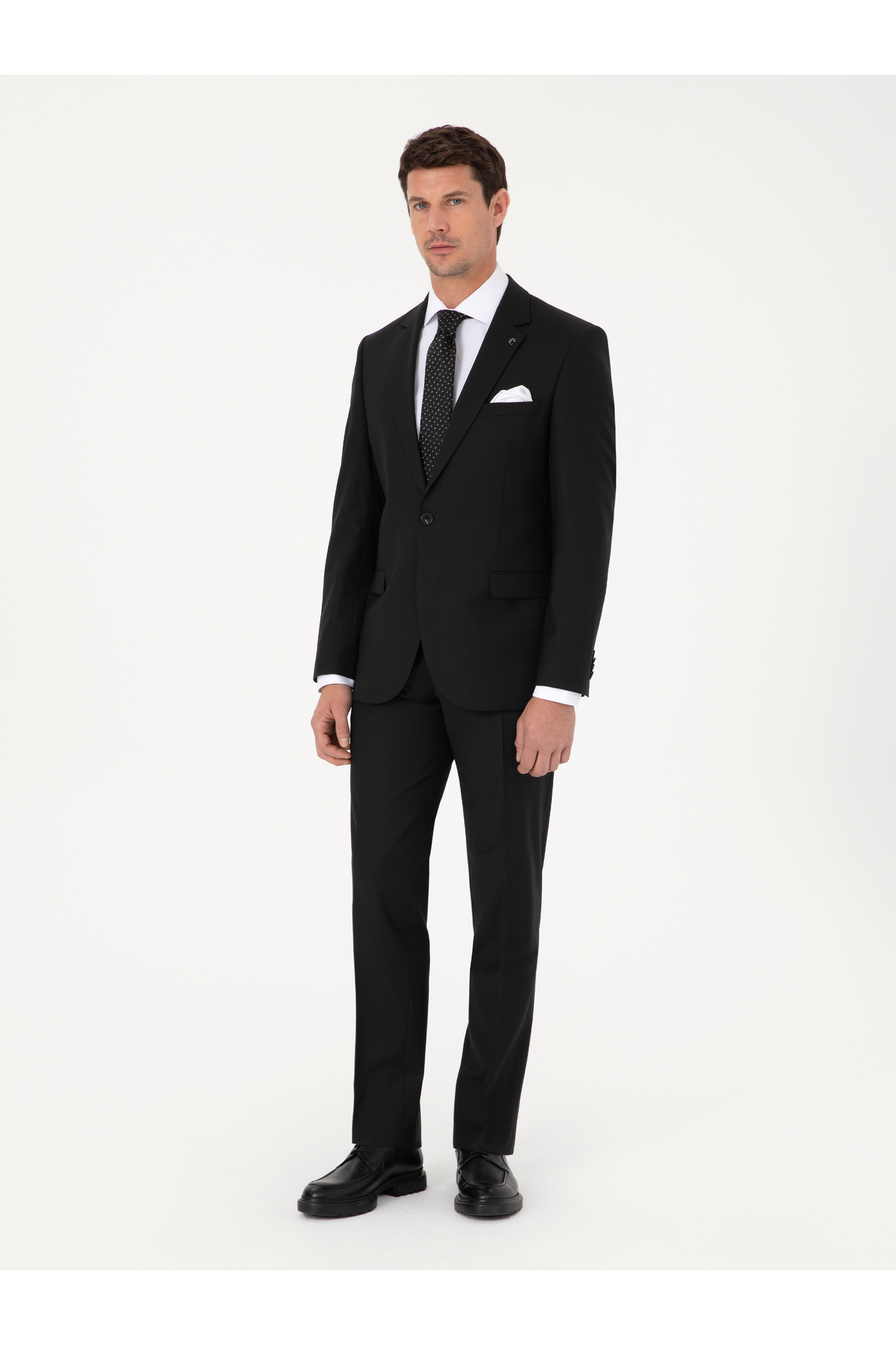 Cacharel Siyah Slim Fit Yün Karışımlı Mikro Desenli Takım Elbise 50318023-VR046