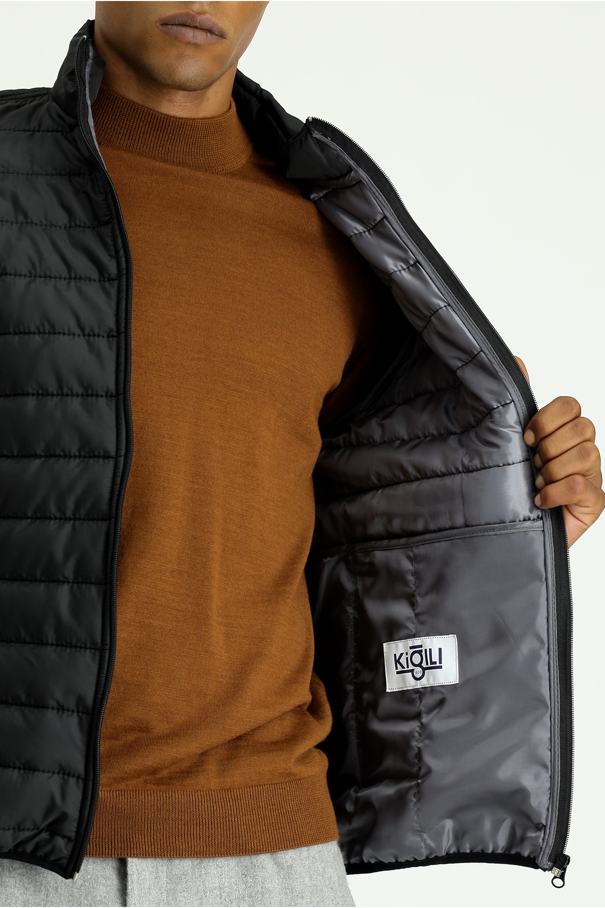 Kiğılı  Dik Yaka Fermuarlı Cepli Rüzgara Dayanıklı Sıcak Tutan Kapitone Spor Mont - Görsel 6