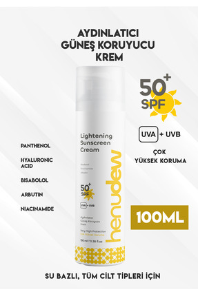 Henudew Aydınlatıcı, Nemlendirici, Su Bazlı Güneş Koruyucu Krem 50 SPF+ Çok Y...