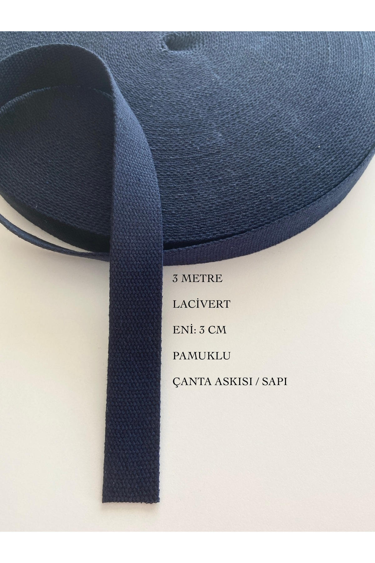 Navy Blue 3 Meter Width 3 Cm Cotton Wallet, Bag Hanger, Handle, Column, Narrow Weave, Ribbon
