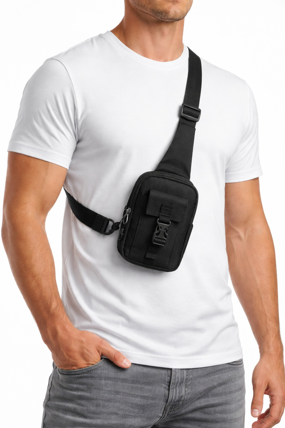 Av A Dos  Siyah Unisex Telefon Bölmeli Taktik Çapraz Bel Çanta Göğüs Seyahet Günlük Bodybag Freebag Slingbag - Görsel 6