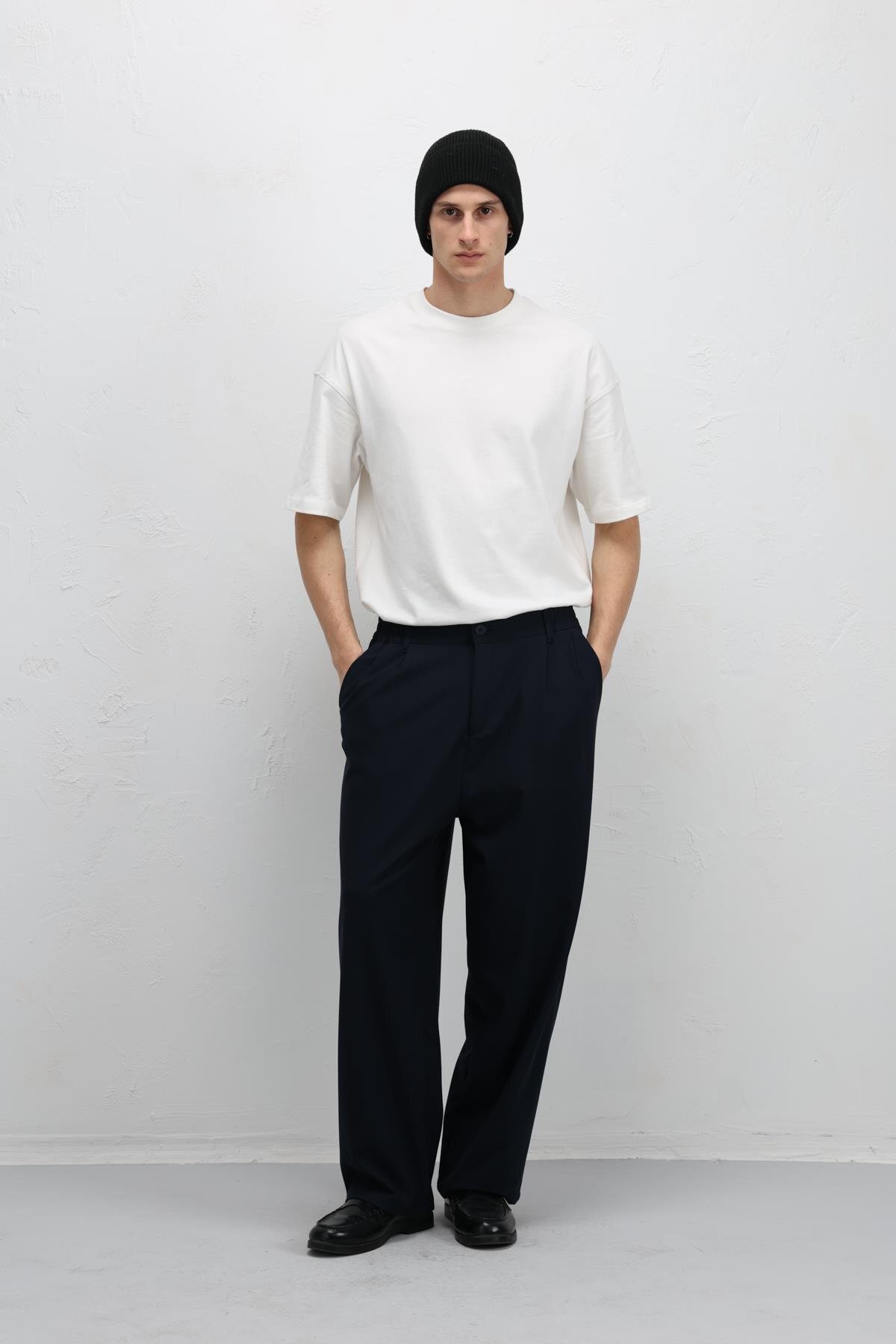 VAMOSCLO Baggy Fit Kumaş Pantolon Lacivert görsel 3