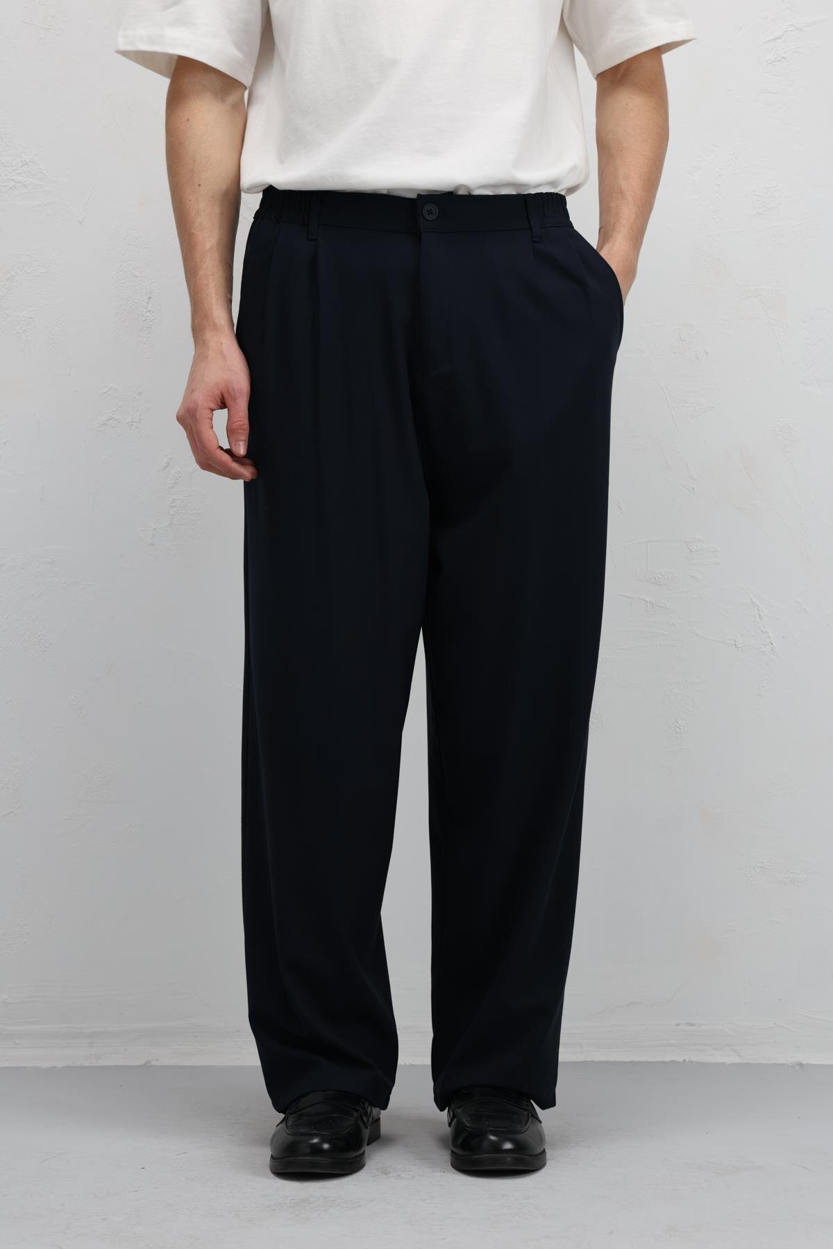 VAMOSCLO Baggy Fit Kumaş Pantolon Lacivert görsel 8