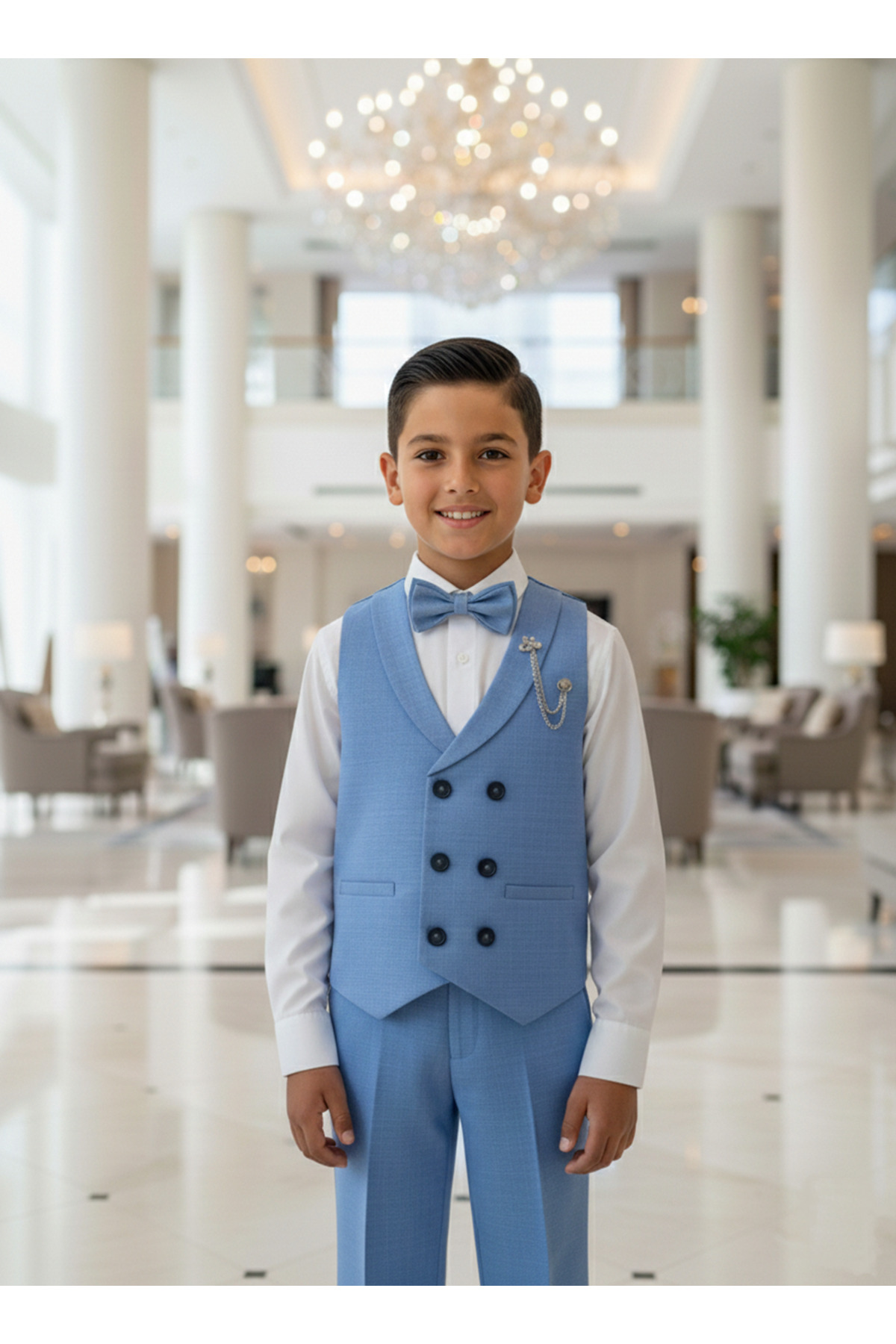 WENA KİDS Çocuk Yelekli Takım Elbise Gömlekli Set Mavi fotoğrafı 3 (önizleme)