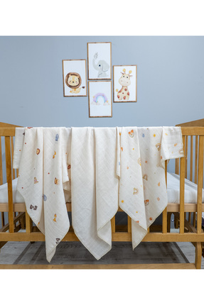LUCKKA Little Organic's | 3’lü %100 Organik Pamuk Müslin Örtü - Battaniye Set...