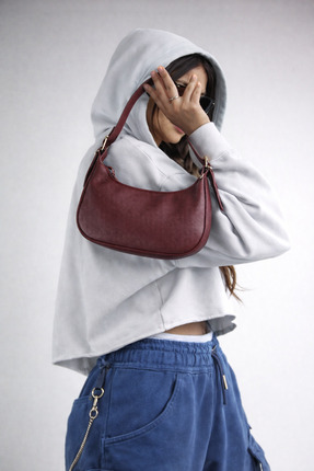 REVENKO Pera Bordo Baget Kadın Çantası Omuz Çantası - Kol Çantası - El Çantası