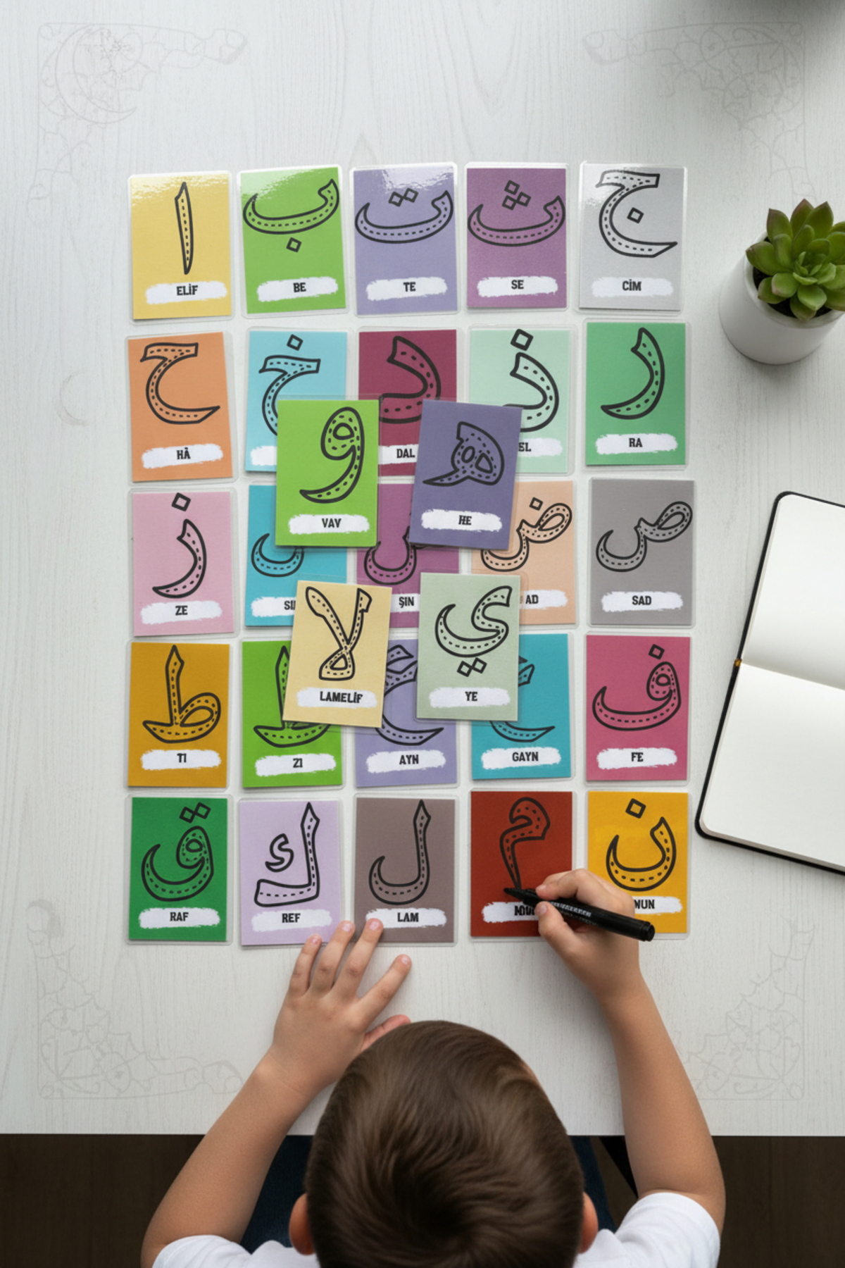 Renkli Zeka Arapça Harfleri Öğreniyorum (7x10) Elif Be Te Se Kartlari (Kalem Hediyeli) Elifba fotoğrafı 6 (önizleme)