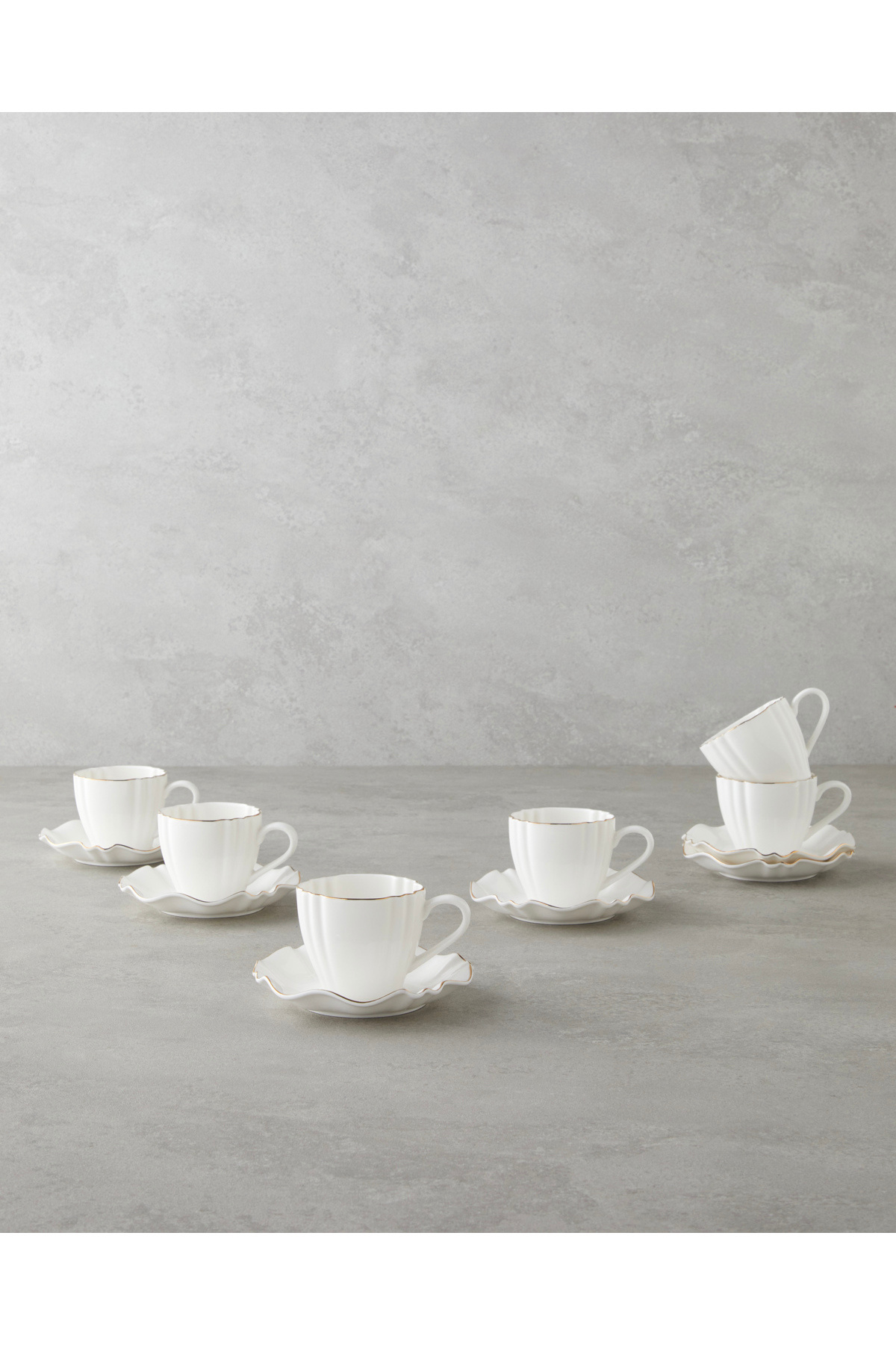 Lumen New Bone China 12 Parça 6 Kişilik Kahve Fincan Takımı 90 ml Beyaz-Gold