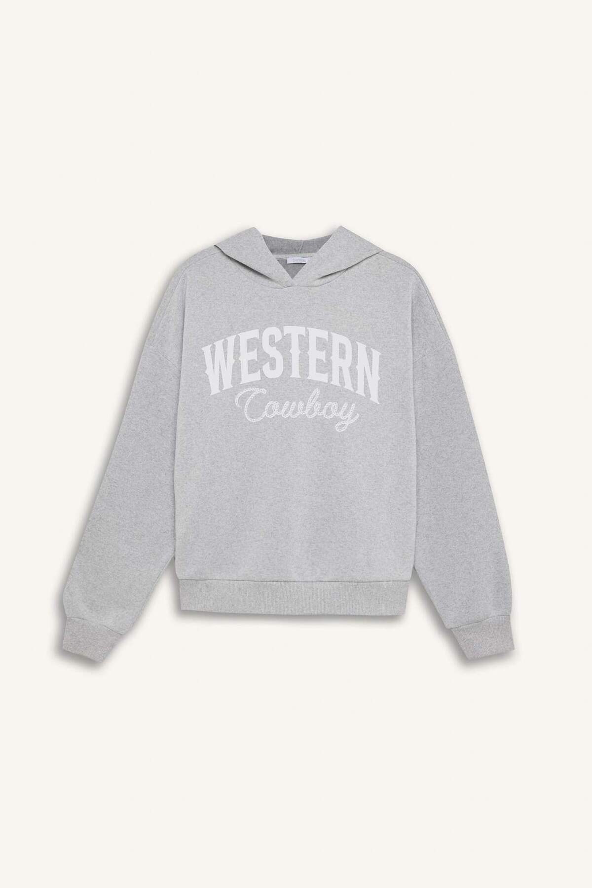 Defacto  Oversize Geniş Kalıp Kapüşonlu Baskılı Kalın Sweatshirt E3658AXNS - Görsel 7