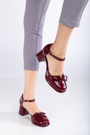 MaskButik Sasha Topuklu Rugan Ayakkabı Bordo