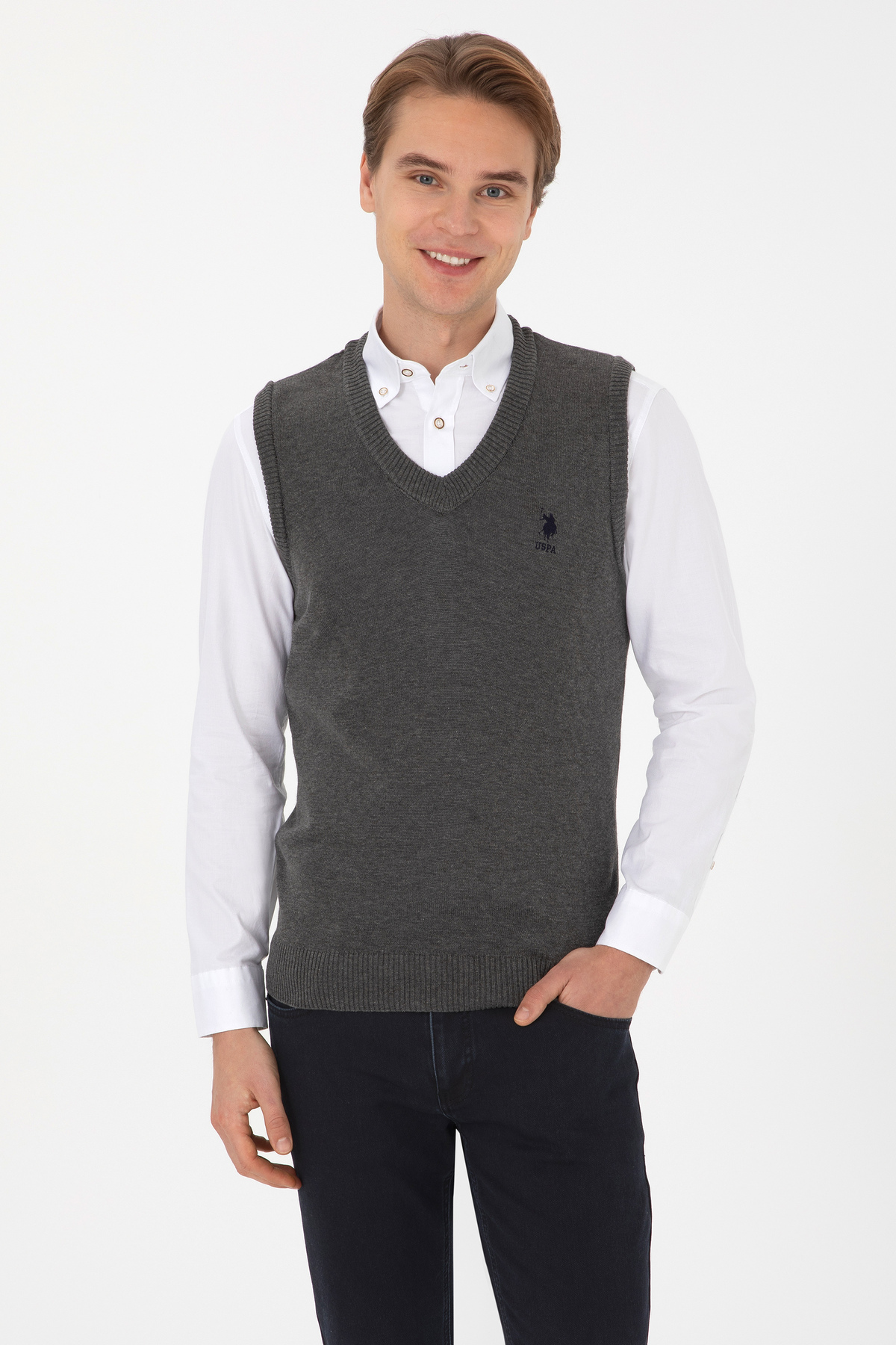 یو اس پولو ژاکت مردانه طرح ملانژ آنتراسیت 50316843-VR081