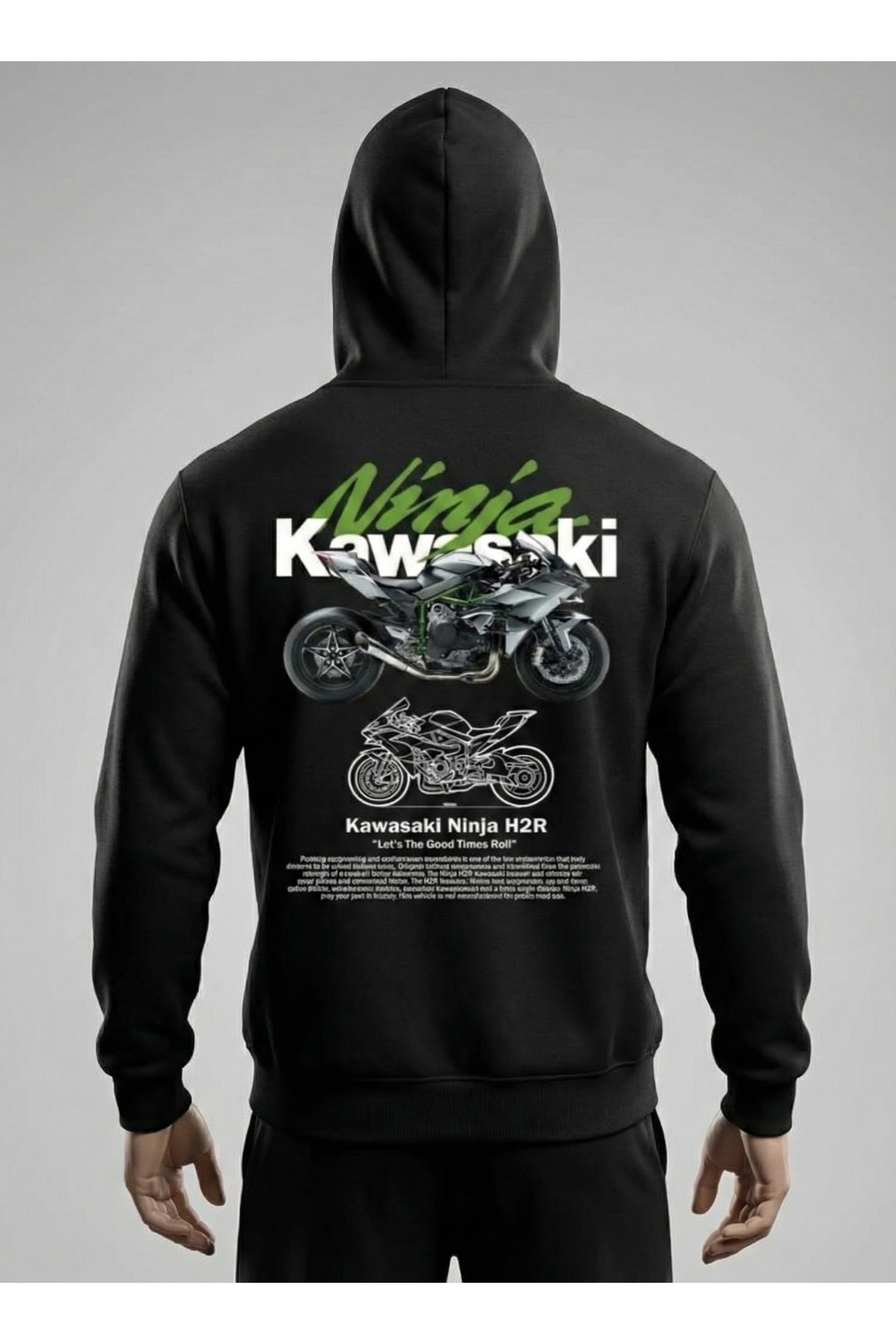 LELVANİ Unisex Oversize Kawasaki Ninja H2R Hoodie - Fiyatı, Yorumları