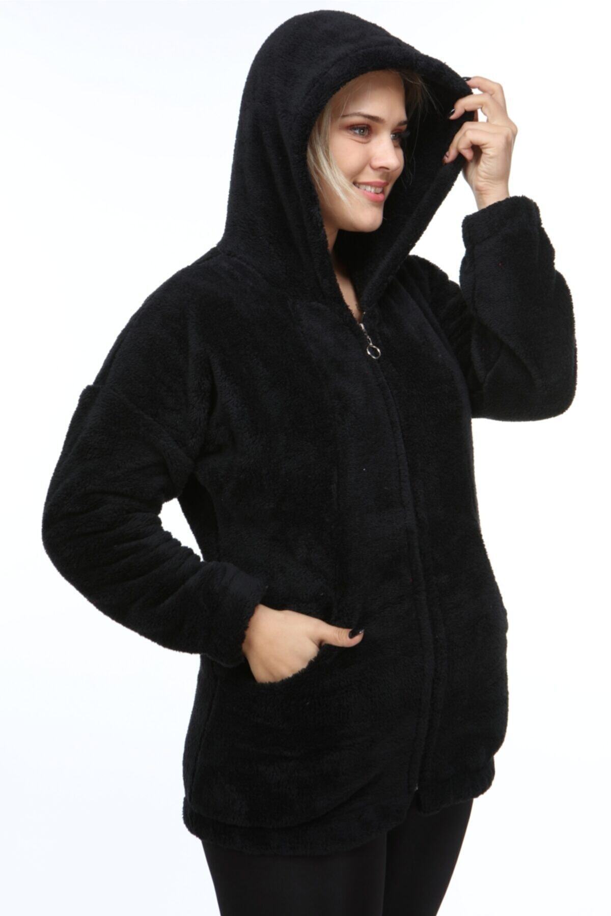 SENTEX  Kadın Siyah Welsoft Fermuarlı Hırka - Görsel 4