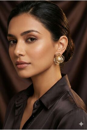 HAZAL KAYA ATELIER Gold İnci Detaylı Göbekli Tepe Kadın Küpe