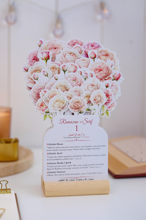 MSticker Ramazan Ayı Soft Pembe Güllü 30 Günlük Masa Takvimi, Ramazan-ı Şerif...