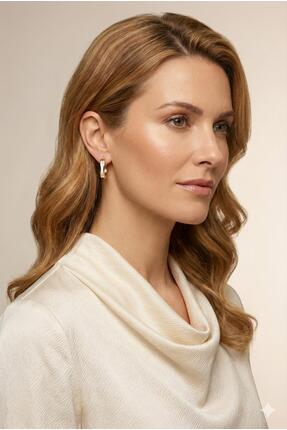 HAZAL KAYA ATELIER Gold Detaylı Mini Oval Çelik Kadın Küpe