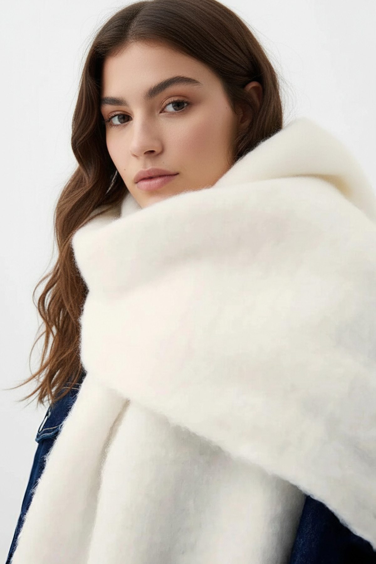 Bermody  Puffy Kırık Beyaz Yumuşak Dokulu Kadın Atkı Şal Omuz Şalı 50 x 190 cm Sevgililer Günü - Görsel 2