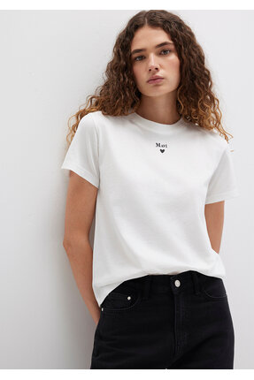 تصویر تی شرت سفید چاپ لوگو SEMI SLIM FIT 1601185 33389 اورجینال Mavi 