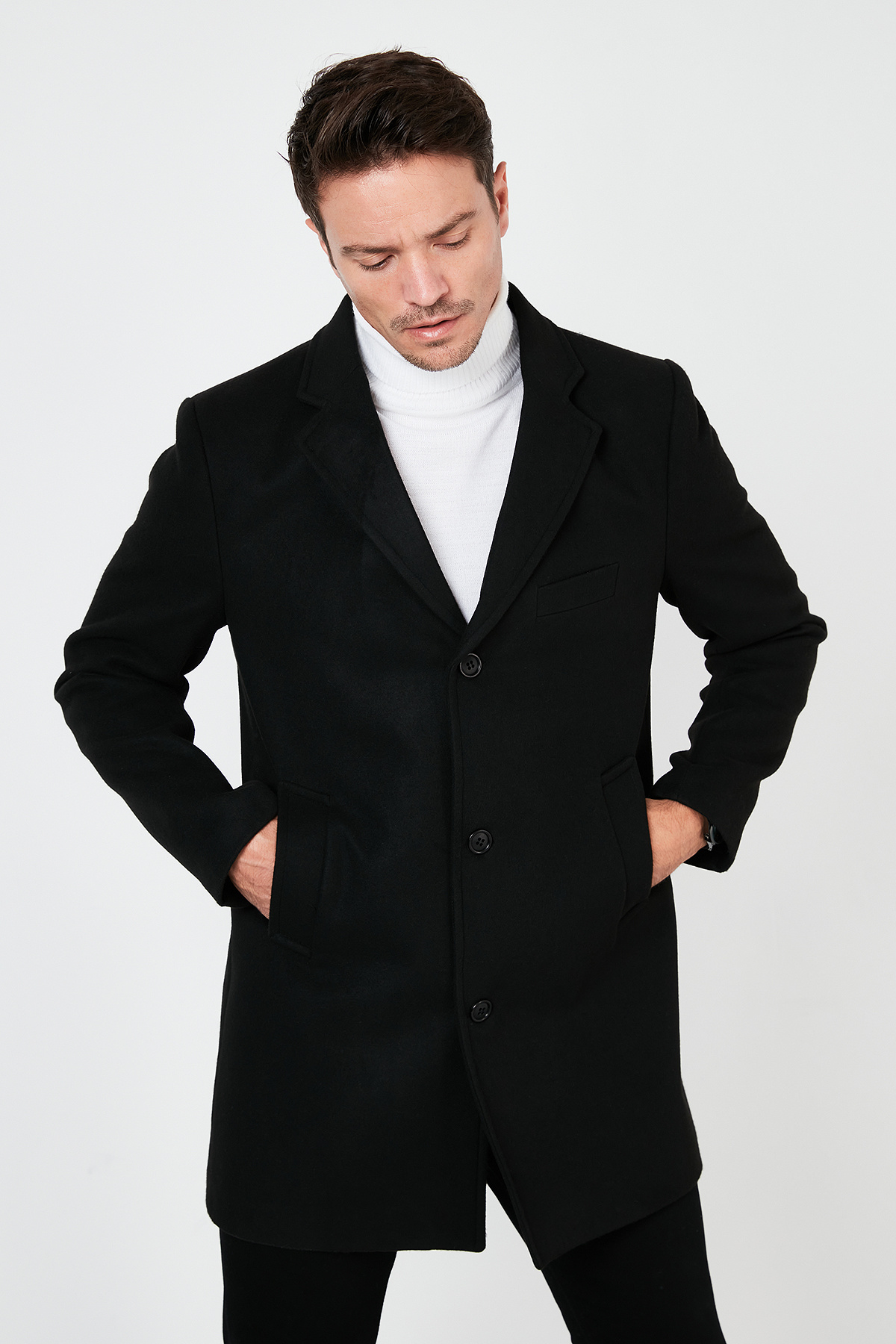 Buratti  Normal Kalıp Tek Yırtmaçlı Düğmeli Mono Yaka Kaşe Kaban Erkek KABAN 5840098 - Görsel 3