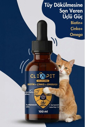 Cleapet Tüy Dökülme Engelleyici Kedi Damla - Biotin, Çinko ve Omega 3-6-9. - ...
