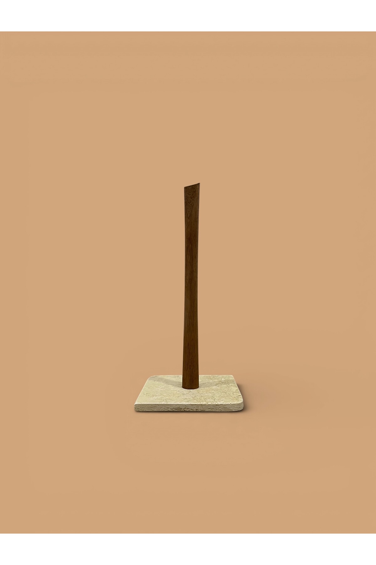 NATURAL TRAVERTINE MARBLE TOWEL HOLDER WITH WOODEN HANDLE 14X14 CM