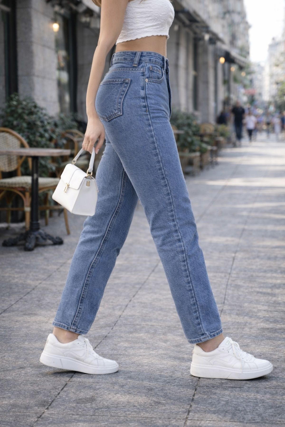 CEDY DENIM  Mom Fit Jean Yüksek Bel Boyfriend Kesim Likralı Açık Mavi Kadın Kot Pantolon C599-A.mavi - Görsel 4